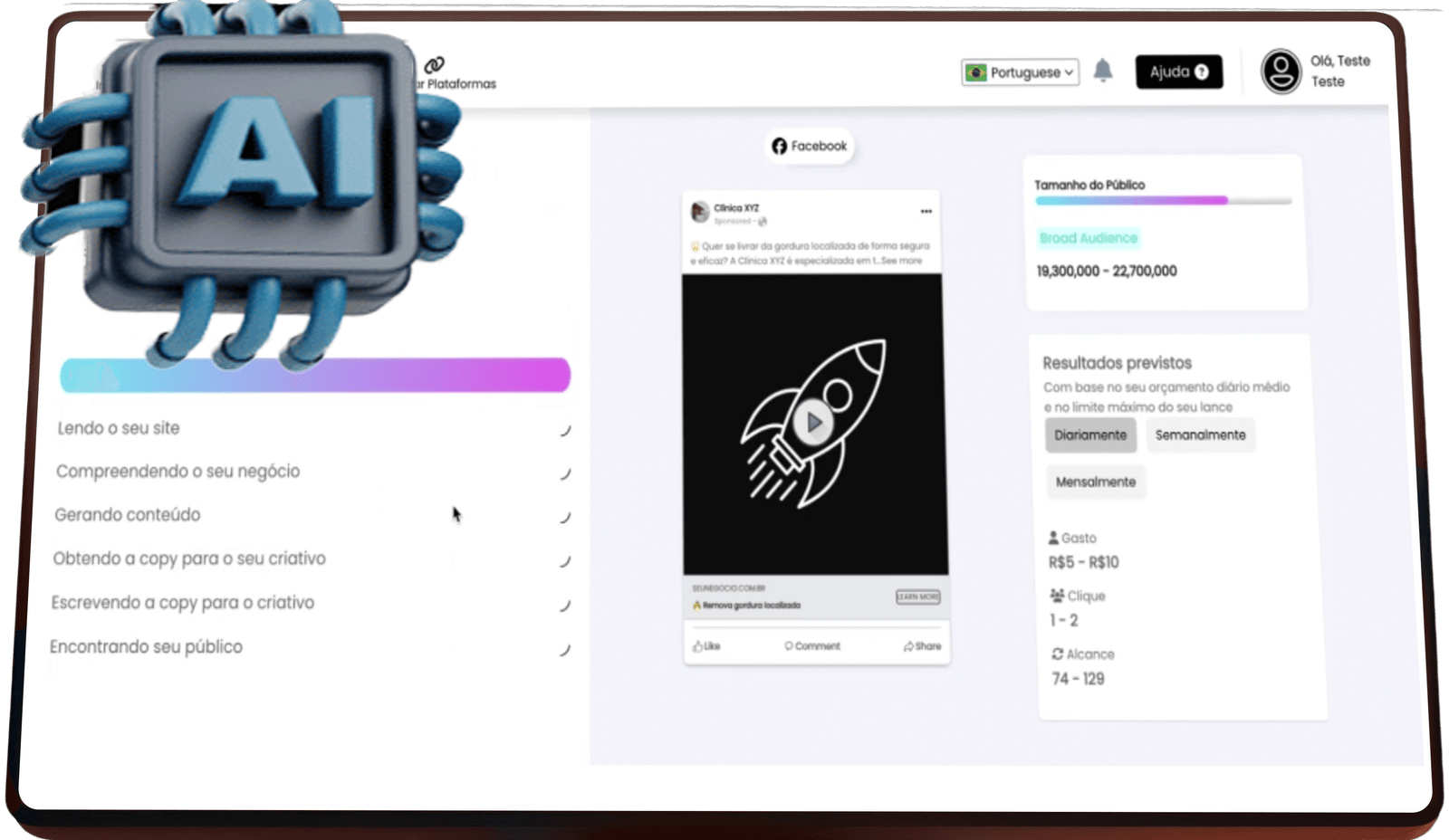 Monitor with AI chip and hand clicking, representing artificial intelligence